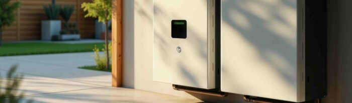 Home battery storage indoors. Residential energy storage system installed inside a garage or utility room in a house. | © AdobeStock generiert mit KI